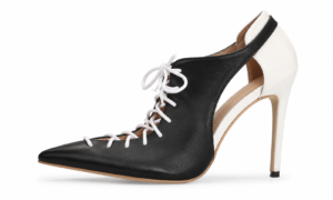 achromatic lace up stiletto heels