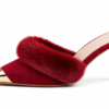 azure fur pointed mule heels