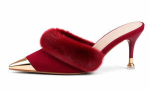 azure fur pointed mule heels