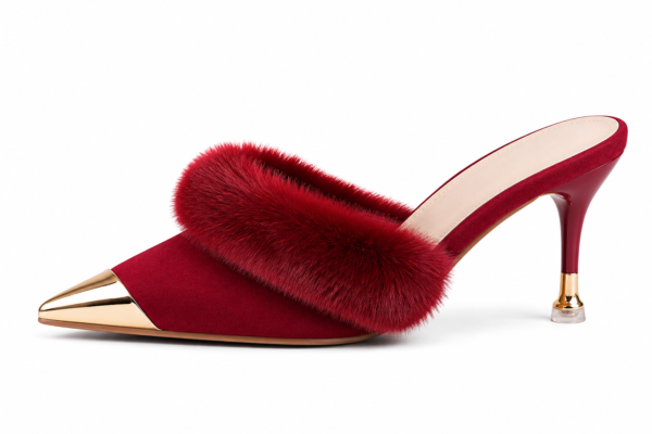 azure fur pointed mule heels