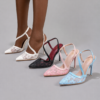 blush lace pointed toe ankle strap party heels