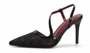 blush lace pointed toe ankle strap party heels