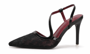 blush lace pointed toe ankle strap party heels