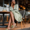 olive blossom stiletto sandals